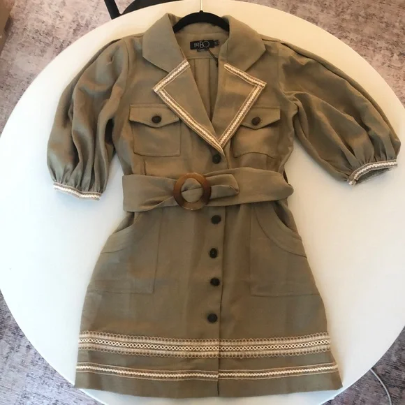 PatBO | Dresses | Nwt Patbo Safari Green Belted Linen Mini Dress Size M |  Poshmark